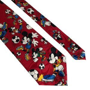 Disney Mickey Mouse Soccer Tie Red Mens Necktie Polyester Office Fun Dad Gift